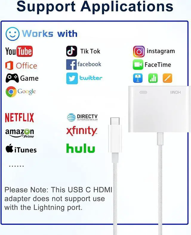 Alt view image 7 of 7 - USB C to HDMI Adapter for iPhone 16 15 to TV 4K Sync Screen Connector Cable Type C Digital AV Adapter for TV/Projector/Monitor No Power Needed
