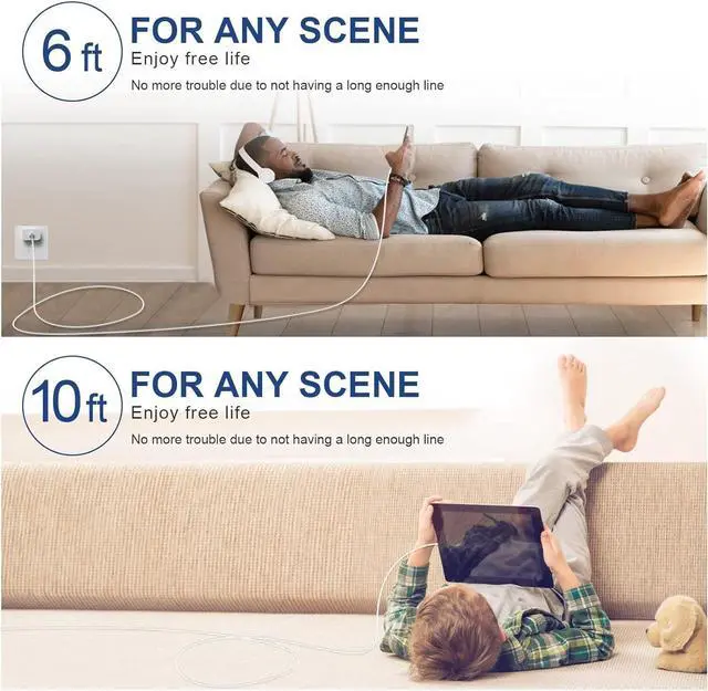 Alt view image 6 of 7 - iPhone Charger Fast Charging 2 Pack Type C Wall Charger Block with 2 Pack [6FT&10FT] Long USB C to Lightning Cable for iPhone 14/13/12/12 Pro Max/11/Xs Max/XR/X