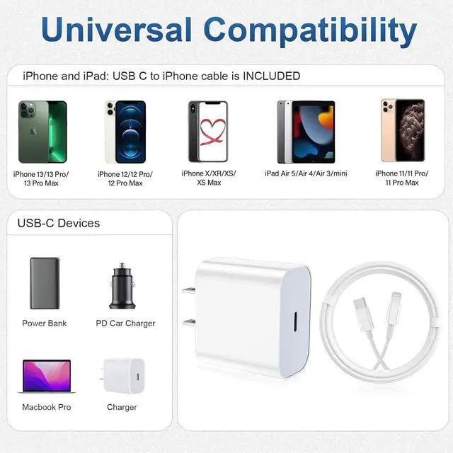 Alt view image 7 of 7 - iPhone Charger Fast Charging 2 Pack Type C Wall Charger Block with 2 Pack [6FT&10FT] Long USB C to Lightning Cable for iPhone 14/13/12/12 Pro Max/11/Xs Max/XR/X