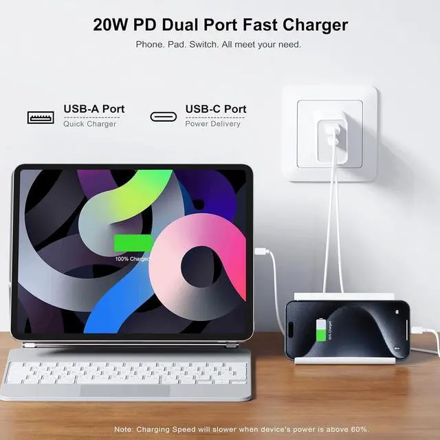Alt view image 2 of 6 - 3 Pack USB C Wall Charger 20W Durable Dual Port QC+PD 3.0 Power Adapter Double Fast Plug Charging Block for iPhone 14/14 Pro/13/15/15 Pro/Pro Max/Plus XS/XR/X Watch Series 8/7 CubeWhite