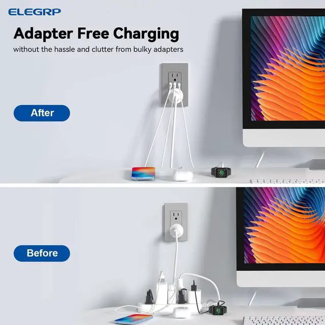 Alt view image 6 of 7 - 30W 6.0 Amp 3 Port USB Wall Outlet 15 Amp Receptacle with USB C USB A Ports USB Charger for iPhone/iPad//LG/HTC/Android Devices UL Listed w/Wall Plate 1 Pack Matte Gray