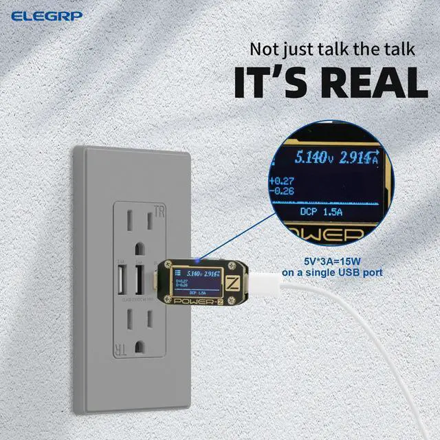 Alt view image 4 of 7 - 30W 6.0 Amp 3 Port USB Wall Outlet 15 Amp Receptacle with USB C USB A Ports USB Charger for iPhone/iPad//LG/HTC/Android Devices UL Listed w/Wall Plate 1 Pack Matte Gray