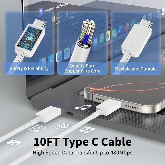 Alt view image 4 of 7 - iPhone 16 Pro Max Charger Fast Charging 45W USB C iPhone 16 Super Fast Charger Block with 10ft Long Type C Charging Cable Cord for iPhone 16/16 Pro/16 Pro Max/16 Plus 15/15 Pro Max/Pro Galaxy S24