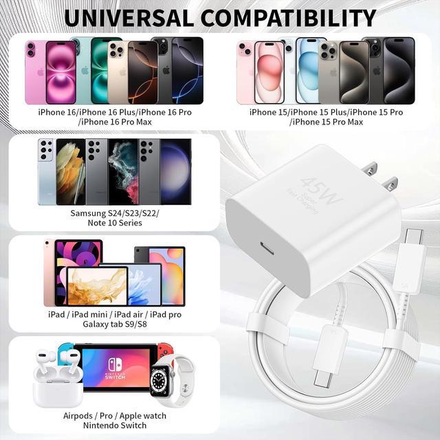 Alt view image 6 of 7 - iPhone 16 Pro Max Charger Fast Charging 45W USB C iPhone 16 Super Fast Charger Block with 10ft Long Type C Charging Cable Cord for iPhone 16/16 Pro/16 Pro Max/16 Plus 15/15 Pro Max/Pro Galaxy S24
