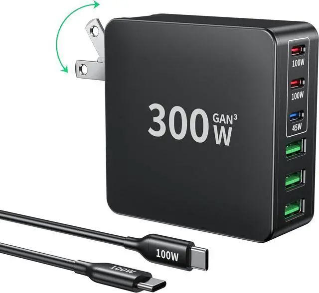 Main image of USB C Charger 300W Foldable 6-Port Fast Charger Block Charging Station HUB Brick PD PPS 100W Laptop Charger Compatible with  HP MacBook Pro/All iPhone 1615/14/13/Pro Max/Galaxy Note