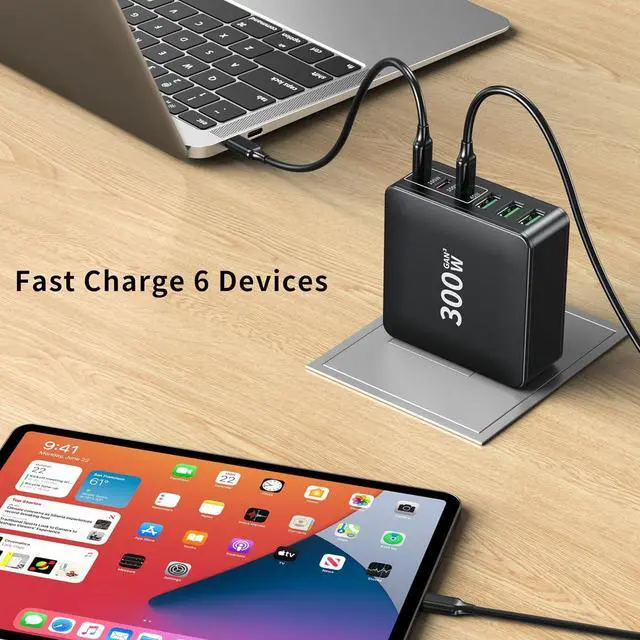 Alt view image 4 of 6 - USB C Charger 300W Foldable 6-Port Fast Charger Block Charging Station HUB Brick PD PPS 100W Laptop Charger Compatible with  HP MacBook Pro/All iPhone 1615/14/13/Pro Max/Galaxy Note