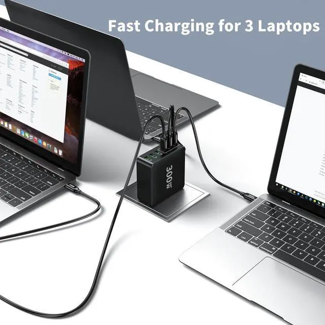 Alt view image 5 of 6 - USB C Charger 300W Foldable 6-Port Fast Charger Block Charging Station HUB Brick PD PPS 100W Laptop Charger Compatible with  HP MacBook Pro/All iPhone 1615/14/13/Pro Max/Galaxy Note