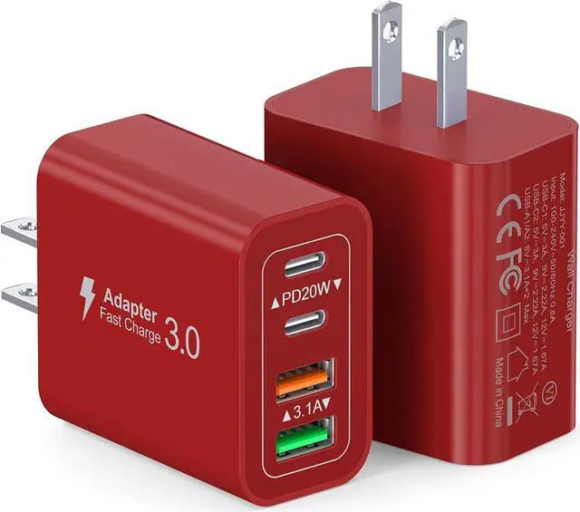 Main image of 40W USB C Wall Charger 2-Pack Super Fast Charging Block PD+QC 4 Port Charger Cube for iPad Pro/Mini/Air iPod Nano iPod Touch Switch Smart Phone Smartwatches and Tablet(Red)