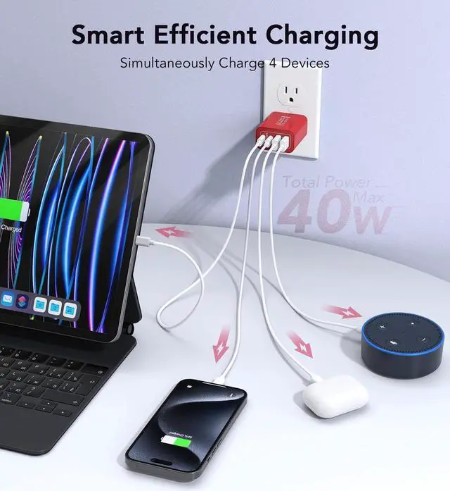 Alt view image 2 of 7 - 40W USB C Wall Charger 2-Pack Super Fast Charging Block PD+QC 4 Port Charger Cube for iPad Pro/Mini/Air iPod Nano iPod Touch Switch Smart Phone Smartwatches and Tablet(Red)
