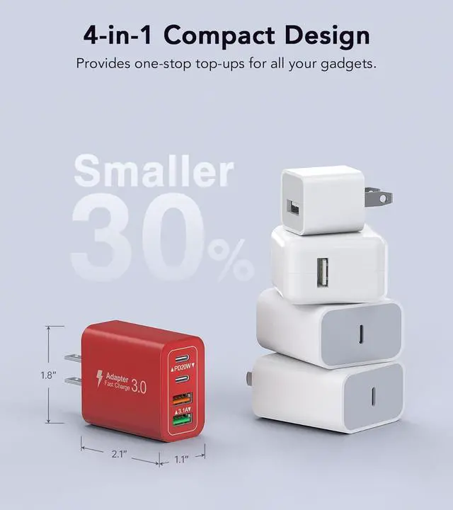 Alt view image 5 of 7 - 40W USB C Wall Charger 2-Pack Super Fast Charging Block PD+QC 4 Port Charger Cube for iPad Pro/Mini/Air iPod Nano iPod Touch Switch Smart Phone Smartwatches and Tablet(Red)