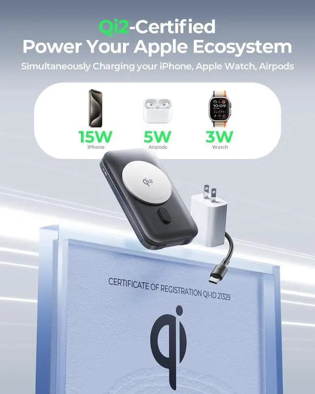 Alt view image 2 of 7 - for Qi2 Magsafe Charger 3-in-1 Charging Station Apple [Certified Qi2 15W] MagSafe Wireless Charger Stand Foldable Travel Charger for iPhone 16/15 Watch AirPods (30W USB-C Charger Included)