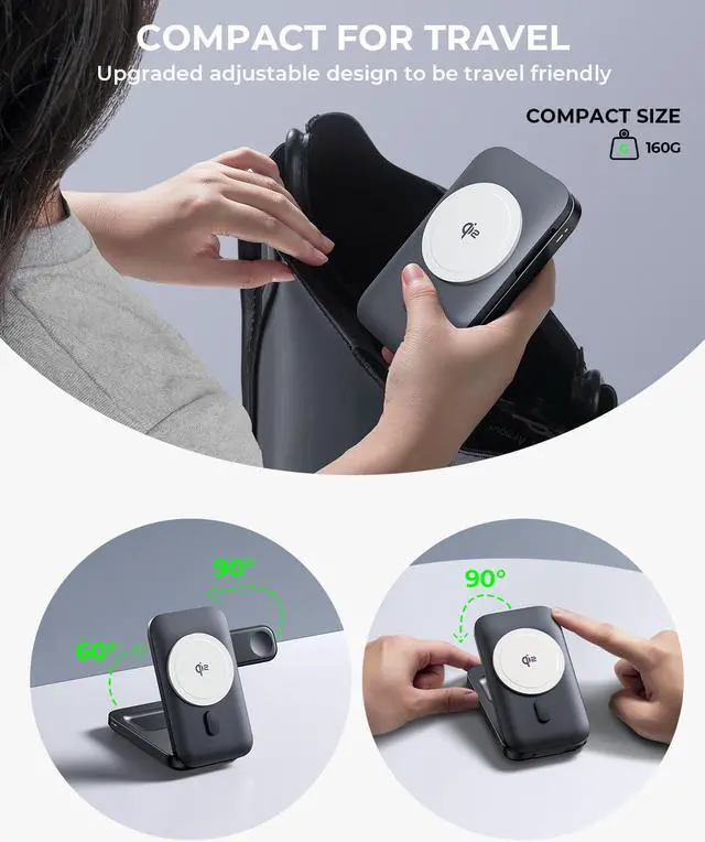 Alt view image 4 of 7 - for Qi2 Magsafe Charger 3-in-1 Charging Station Apple [Certified Qi2 15W] MagSafe Wireless Charger Stand Foldable Travel Charger for iPhone 16/15 Watch AirPods (30W USB-C Charger Included)