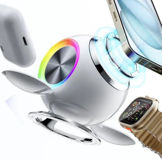 Main image of Venus 3 in 1 Mag-Safe Charger Stand Magnetic Wireless Charging Station for Apple MagSafe Charger (30W Adapter) Compatible for iPhone 16 15 14 13 12 Pro Max Apple Watch Series 1-9/Ultra AirPods