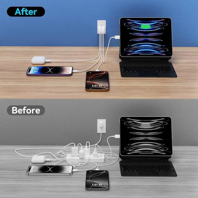 Alt view image 4 of 6 - USB C Charger Block 40W 4 Ports Type C Fast Phone Charging Blocks Cube PD USBC Wall Plug+QC 3.0 USB A Charger Brick Box Power for iPhone 16/15/14/13/12/11 Pro Max iPad  Galaxy Pixel 2Pack