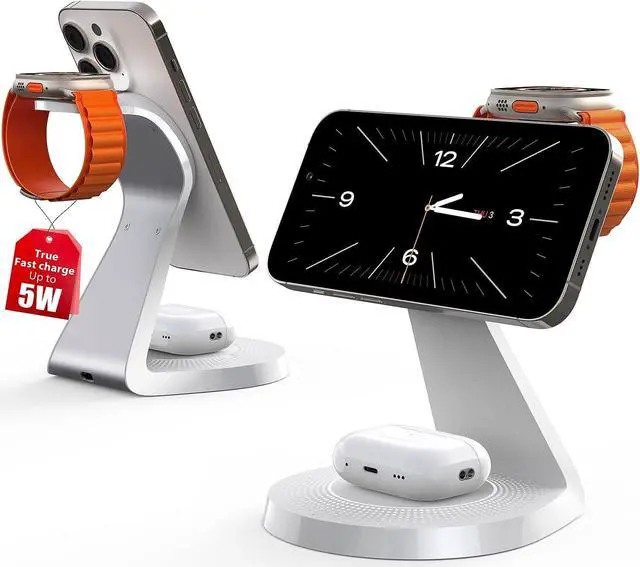 Main image of 3 in 1 Charging Station for  Devices Mag-Safe Charger Stand Fast Charging Wireless Charger for iPhone 16/15/14/13/12 Series & AirPods & iWatch(USB-C Charger Included)