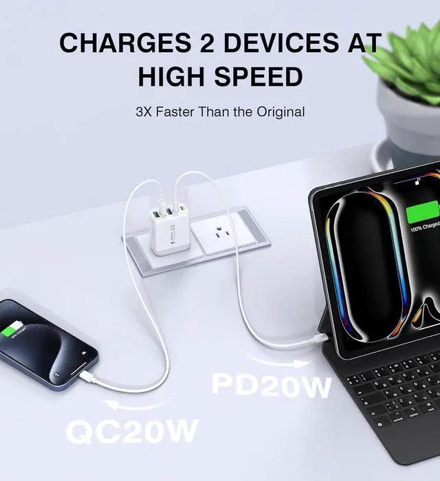 Alt view image 6 of 7 - USB C Wall Charger Block 2Pack 50W 5-Port C Charger Fast Charging Block PD Power Adapter +QC 3.0 Multiport Type C Box Brick Cube USB A Wall Plug for iPhone 16/15/14 Pro Max Plus iPad  Galaxy