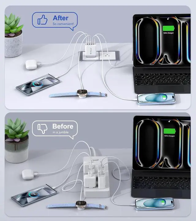 Alt view image 7 of 7 - USB C Wall Charger Block 2Pack 50W 5-Port C Charger Fast Charging Block PD Power Adapter +QC 3.0 Multiport Type C Box Brick Cube USB A Wall Plug for iPhone 16/15/14 Pro Max Plus iPad  Galaxy
