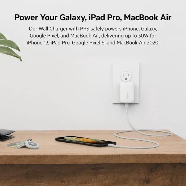 Alt view image 3 of 7 - USB C Charger Block 30W Fast Charging - iPhone 17 Air Pro Pro Max  Galaxy S25 iPad AirPods  Watch Nintendo Switch 2 & More - White
