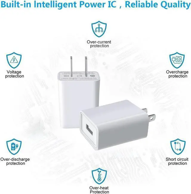 Alt view image 3 of 7 - USB Wall Charger ?. USB Wall Plug 5V 2A AC Power Adapter Compatible with iPhone Pad  Tablet Kindle and More (White 2pack)