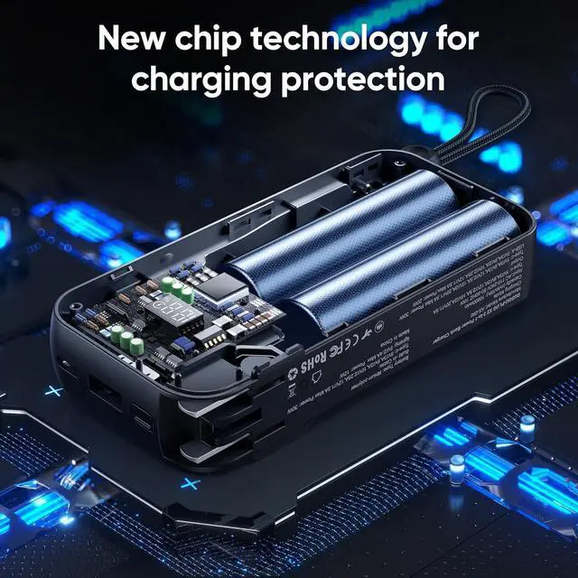 Alt view image 5 of 6 - 10000mAh Airline Approved Power Bank Built in Charger 22.5W Max Portable Battery Pack with Lightning/USB C Cable Cell Phone Travel Charger for iPhone 15/16 iPad  Google