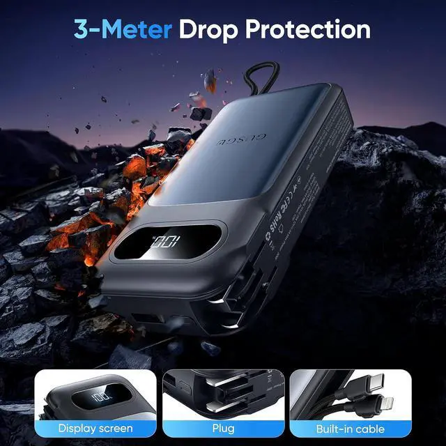 Alt view image 6 of 6 - 10000mAh Airline Approved Power Bank Built in Charger 22.5W Max Portable Battery Pack with Lightning/USB C Cable Cell Phone Travel Charger for iPhone 15/16 iPad  Google