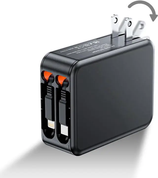 Main image of 3 in 1 Retractable Wall Charge with Dual Cables 35W USB C Charger Block with Foldable Plug 62W Power Adapter Fast Charging for iPhone 16/15/14/13/12/11 Series Pad LG  and More