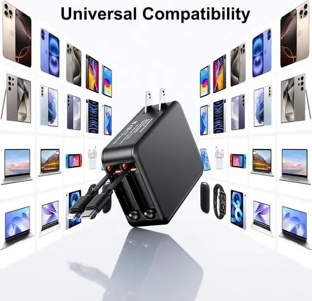 Alt view image 6 of 7 - 3 in 1 Retractable Wall Charge with Dual Cables 35W USB C Charger Block with Foldable Plug 62W Power Adapter Fast Charging for iPhone 16/15/14/13/12/11 Series Pad LG  and More