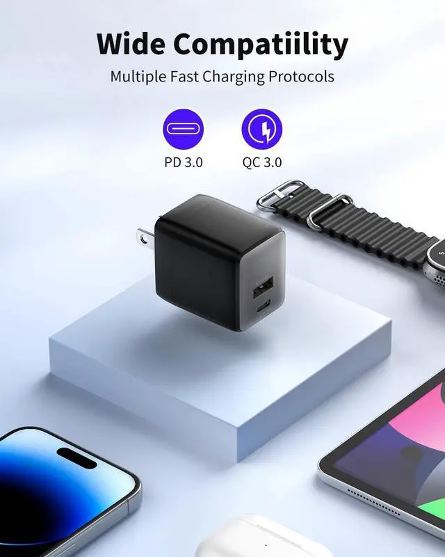 Alt view image 6 of 7 - USB C Charger Block 30W USB C Charger Fast Charging Dual-Port Compact USB Charger Block with Foldable Plug Compatible with 16/16 Pro/15/15 Plus/15 Pro/15 Pro Max/14/13/12/11