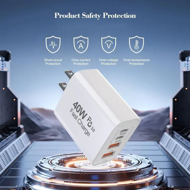 Alt view image 3 of 7 - 40W iPhone 16 15 Charger Block Fast Charging [2-Pack] USB C Wall Charger 4-Port Fast USB Wall Adapter PD+QC Wall Plug Multiport Block Cube for iPhone 16/16 Pro/15/14/13/12/11/Pro Max/XS/XR iPad 12.9
