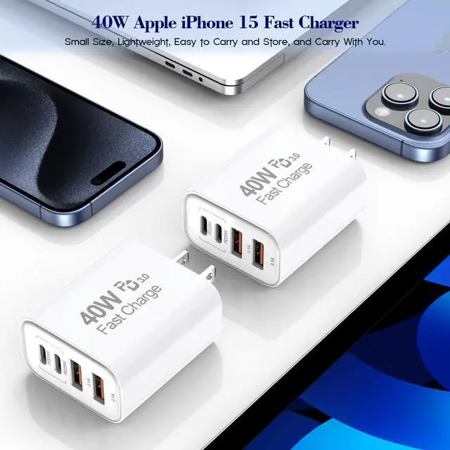 Alt view image 5 of 7 - 40W iPhone 16 15 Charger Block Fast Charging [2-Pack] USB C Wall Charger 4-Port Fast USB Wall Adapter PD+QC Wall Plug Multiport Block Cube for iPhone 16/16 Pro/15/14/13/12/11/Pro Max/XS/XR iPad 12.9