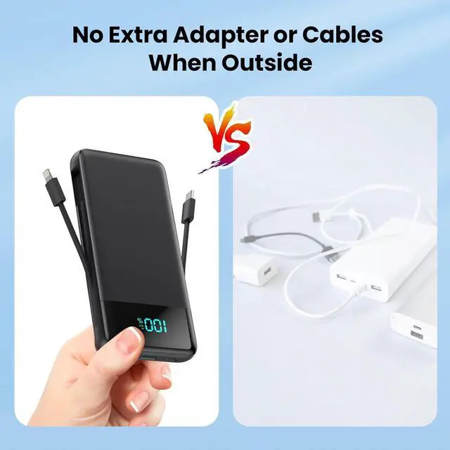 Alt view image 4 of 7 - Portable Charger for iPhone with Built in Cables and Wall Plug Upgraded 13800mAh Fast Charging USB C Power Bank 4 Outputs Travel Essential Battery Pack Compatible with iPhone 16/15/14  Android