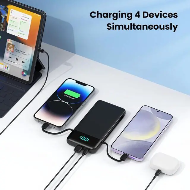 Alt view image 7 of 7 - Portable Charger for iPhone with Built in Cables and Wall Plug Upgraded 13800mAh Fast Charging USB C Power Bank 4 Outputs Travel Essential Battery Pack Compatible with iPhone 16/15/14  Android