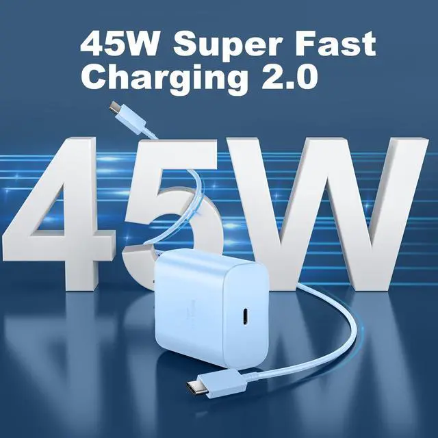 Alt view image 2 of 6 - Super Fast Charger USB C 45W  Charger Fast Charging Cable Block for  Galaxy S24 Ultra/S24/S24+/S23 Ultra/S23/S22 Ultra/S22/S21/S20/Note 10/20 PPS Wall Charger with 6.6FT Cord-Blue