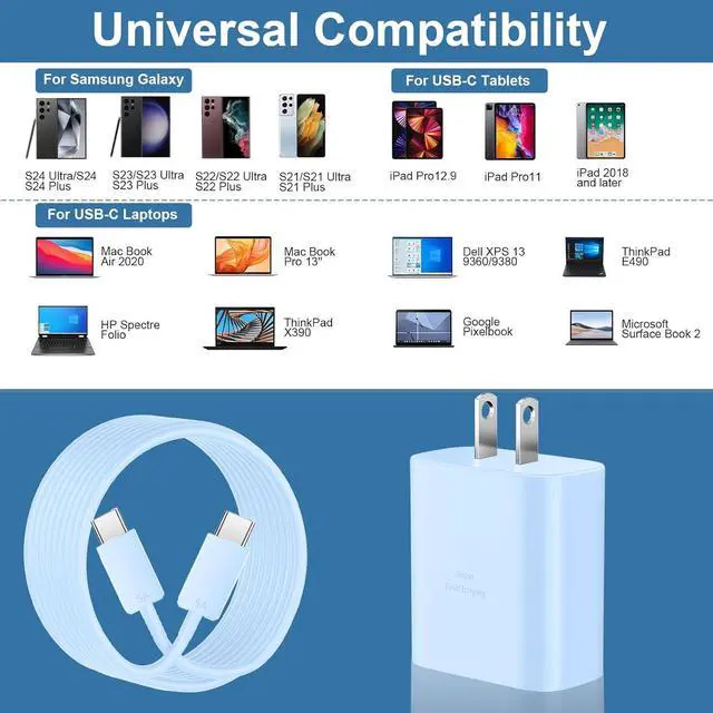 Alt view image 5 of 6 - Super Fast Charger USB C 45W  Charger Fast Charging Cable Block for  Galaxy S24 Ultra/S24/S24+/S23 Ultra/S23/S22 Ultra/S22/S21/S20/Note 10/20 PPS Wall Charger with 6.6FT Cord-Blue