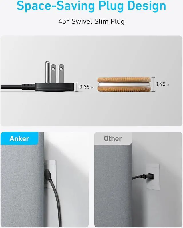 Alt view image 5 of 6 - Charging Station 20W Max 8-in-1 USB-C Power Strip for iPhone 15/14 and MacBook Air/Pro 5 ft Thin Cord with 4 AC 2 USB-A and 2 USB-C Ports Fast Charging Desktop Charger for Travel Office