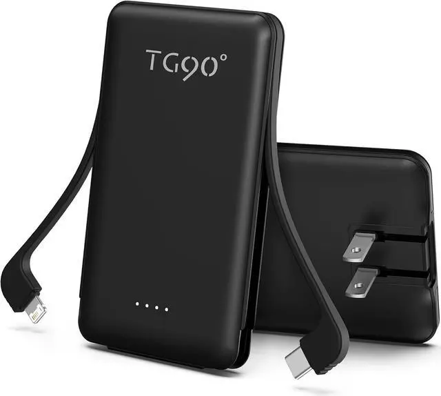 Main image of TG90° Portable Charger Power Bank,5000mAh Small Battery Pack with Built-in Foldable AC Wall Plug and Cables, Mini Battery Charger Compatible with iPhone 16 15 14 13 12 Samsung Google iPad etc