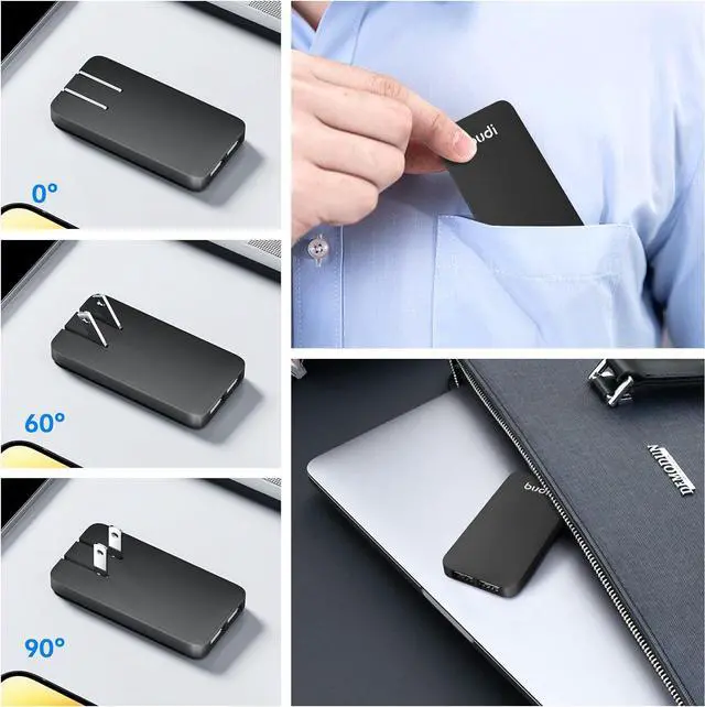 Alt view image 7 of 7 - 17W Extra Slim Portable Wall Charger 2-Port USB-A Charger Foldable Wall Plug Compatible with Home Camera iPhone IPad  Galaxy(Black USB-A)