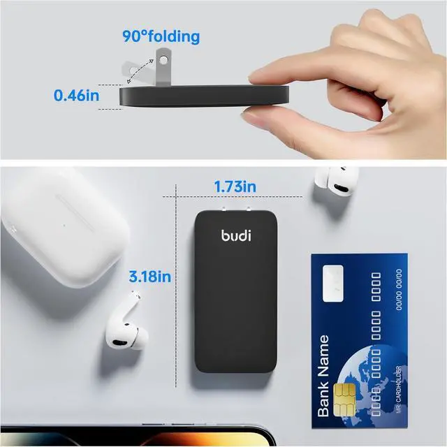Alt view image 5 of 7 - 17W Extra Slim Portable Wall Charger 2-Port USB-A Charger Foldable Wall Plug Compatible with Home Camera iPhone IPad  Galaxy(Black USB-A)