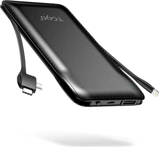 Main image of TG90° Portable Charger with Cords 10000mAh Power Bank with Built in Cables Battery Backup Cell Phone External Battery Pack Compatible with iPhone 16 15 14 13 12 Samsung S22 S21 Google iPad etc