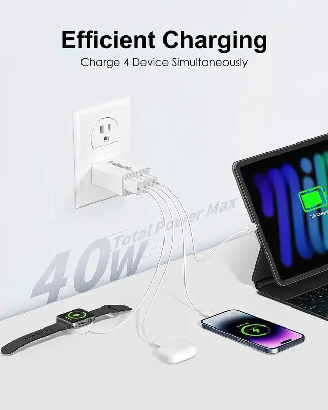 Alt view image 3 of 7 - USB C Charger Block 40W 2Pack 4-Port Type C Charger Fast Charging Block Dual USB-C Power Adapter & Double USB Wall Plug Multiport Cube USBC Brick for iPhone 16 15 14 13 12 11 Pro Max