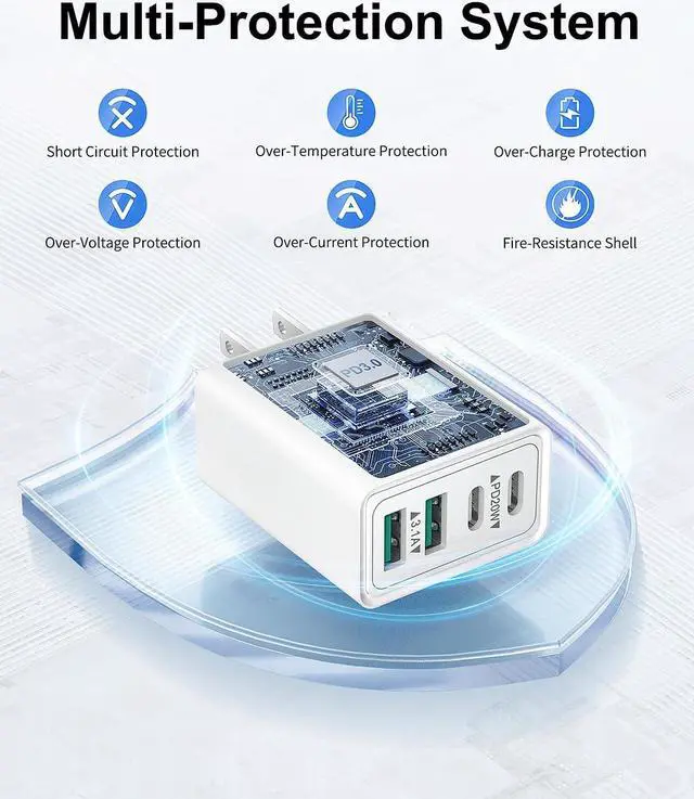 Alt view image 4 of 7 - USB C Charger Block 40W 2Pack 4-Port Type C Charger Fast Charging Block Dual USB-C Power Adapter & Double USB Wall Plug Multiport Cube USBC Brick for iPhone 16 15 14 13 12 11 Pro Max