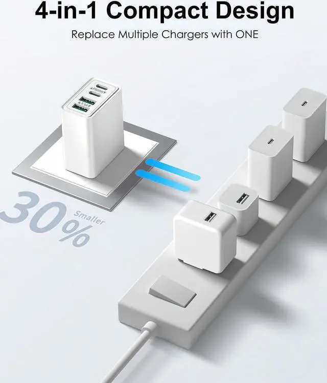 Alt view image 5 of 7 - USB C Charger Block 40W 2Pack 4-Port Type C Charger Fast Charging Block Dual USB-C Power Adapter & Double USB Wall Plug Multiport Cube USBC Brick for iPhone 16 15 14 13 12 11 Pro Max