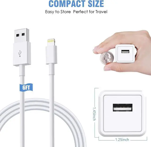 Alt view image 2 of 7 - iPhone Charger 2Pack 6FT USB Wall Charger Fast Charging USB Cable Charging Cube Travel Plug Block with 6Foot Fast Cuble Lightning Cable Cord for iPhone 14 13 12 11 Pro Max XS XR X 8 7 SE2022 iPad