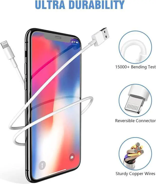 Alt view image 4 of 7 - iPhone Charger 2Pack 6FT USB Wall Charger Fast Charging USB Cable Charging Cube Travel Plug Block with 6Foot Fast Cuble Lightning Cable Cord for iPhone 14 13 12 11 Pro Max XS XR X 8 7 SE2022 iPad