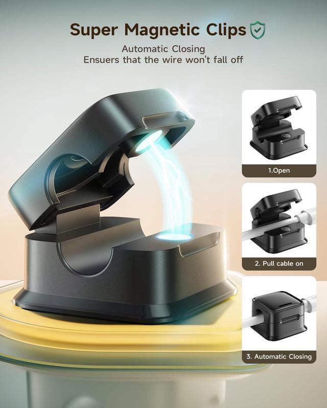 Alt view image 3 of 7 - Cord Organizer Holder 8 Pack Magnetic Desk Cable Clips Management Hide Phone Charging Cable Keeper Strong Adhesive Wire Charger Holder for Nightstand Kitchen Appliances Office Supplies
