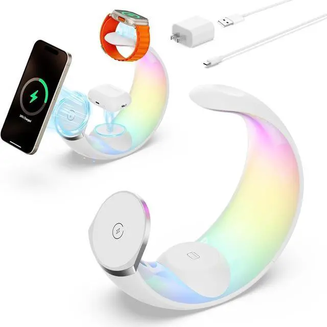 Main image of 3 in 1 Wireless Charging Station for Apple iPhone 16/16 Pro Max/16 Pro/16 Plus/15/14/13/12/11/10/9/8/SE Apple Watch Airpods/Airpod Pro Charger Stand for Multiple Devices(Adapter Include)