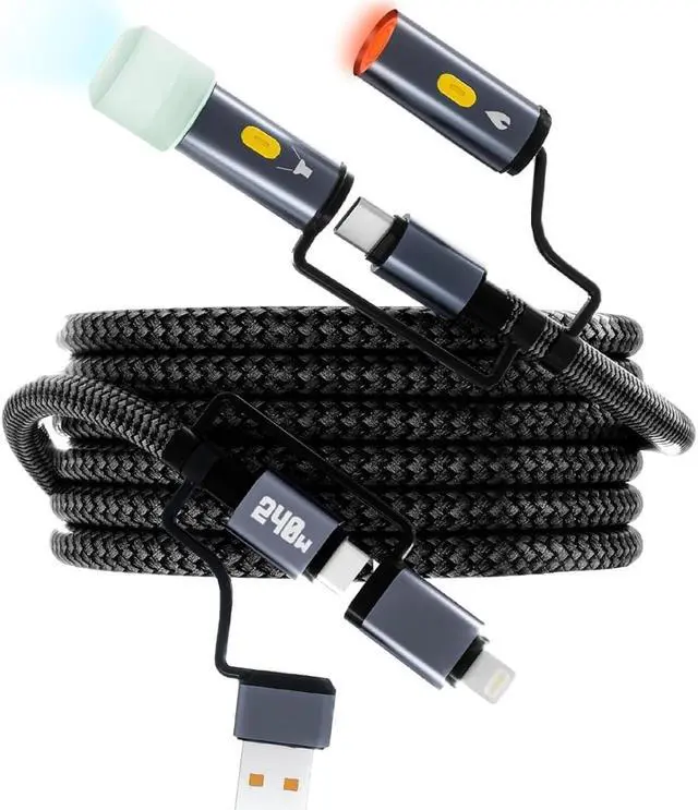 6-in-1 240W Multi USB C Cable with LED Lighting Ignition USB-C