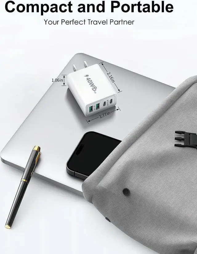 Alt view image 7 of 7 - USB C Charger Block 40W 2Pack 4-Port Type C Charger Fast Charging Block Dual USB-C Power Adapter & Double USB Wall Plug Multiport Cube USBC Brick for iPhone 16 15 14 13 12 11 Pro Max