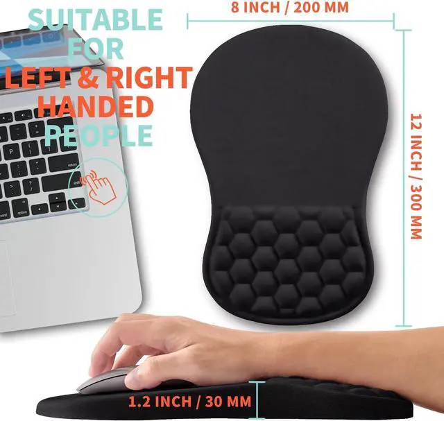 Alt view image 5 of 6 - Ergonomic Mouse Pad Wrist Support with Memory Foam Massage Bulge Carpal Tunnel Pain Relief Mousepad Wrist Rest for Mouse(12x8 inch Black)