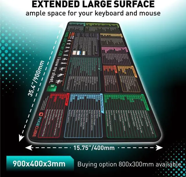 Alt view image 2 of 7 - Excel Shortcut Keys Mouse Pad - Extended Large XXL Cheat Sheet Gaming Mousepad | PC Office Spreadsheet Keyboard Mat | Non-Slip Stitched Edge